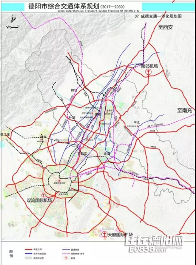 天府大道北延線通道接駁成都地鐵18號線,從成都火車北站經廣漢到德陽